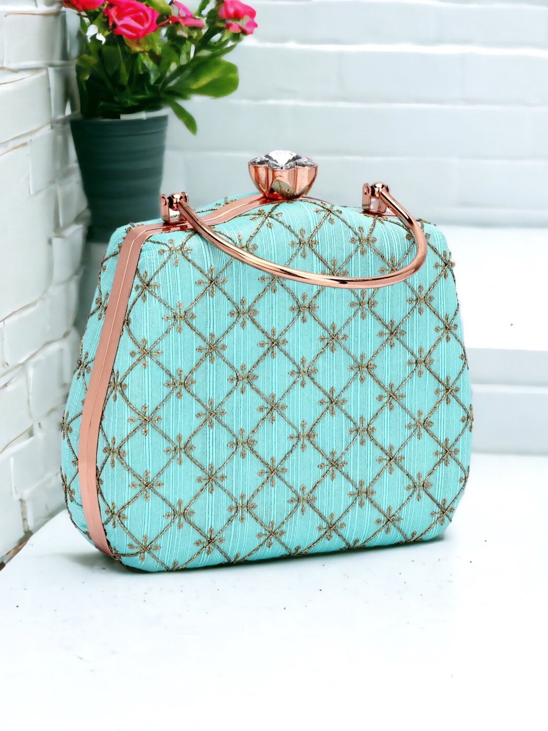 

Toobacraft Embellished Box Clutch, Blue