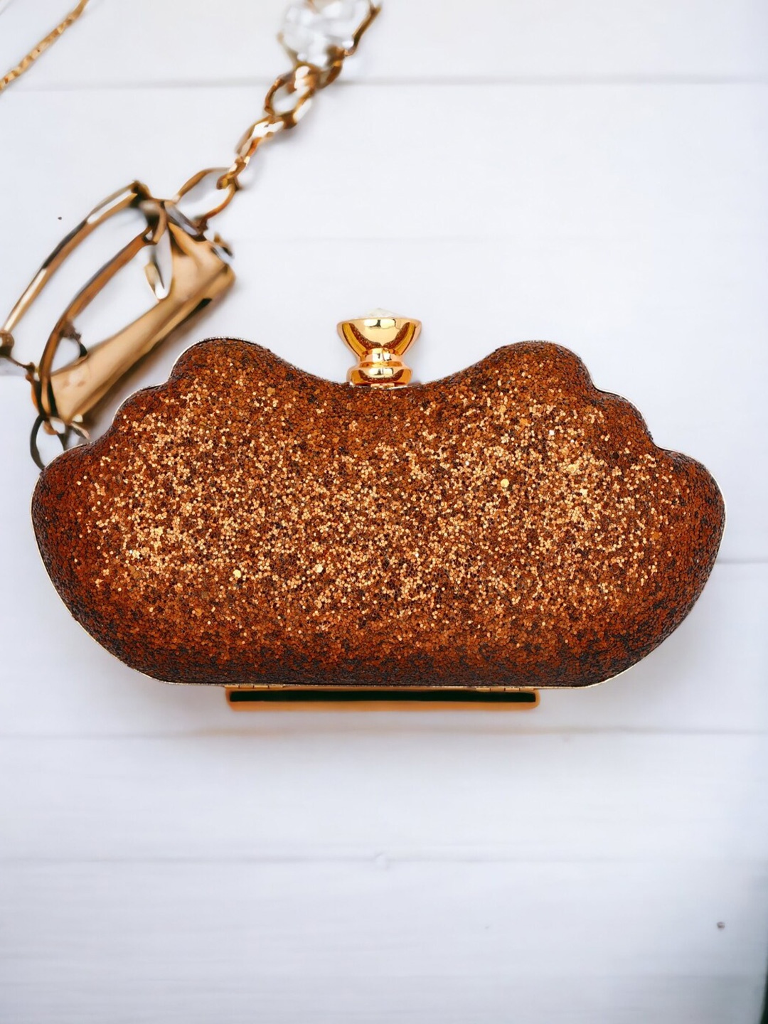 

Toobacraft Embellished Half Moon Clutch, Copper
