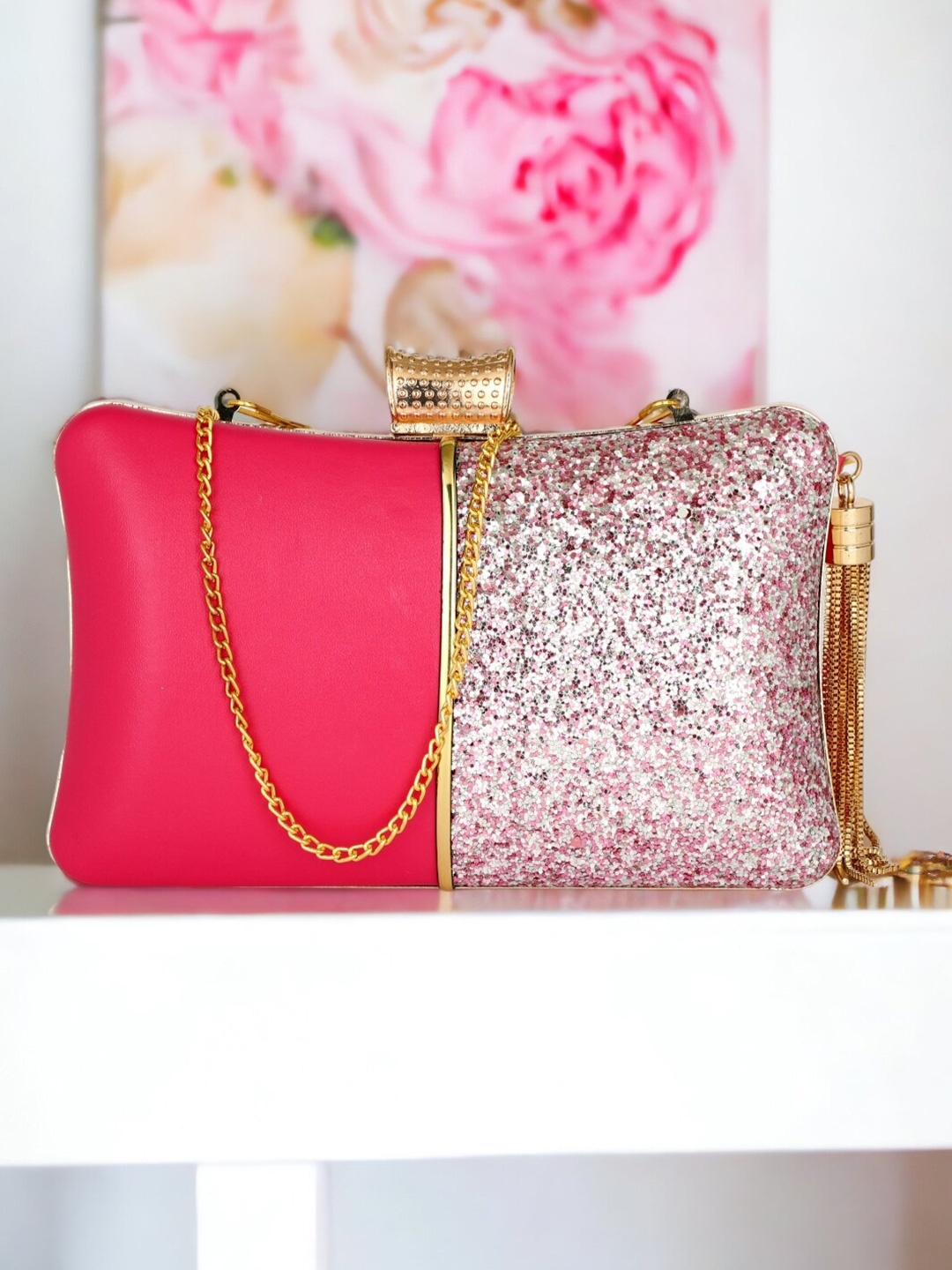 

Toobacraft Embellished Box Clutch, Magenta