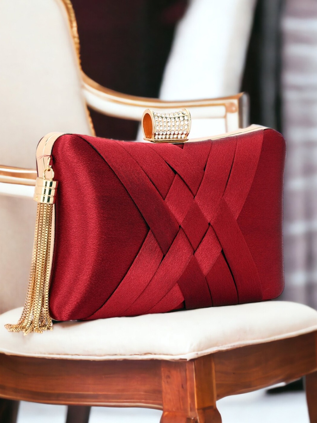 

Toobacraft Embellished Box Clutch, Maroon