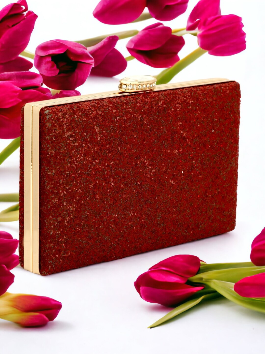 

Toobacraft Embellished Box Clutch, Red