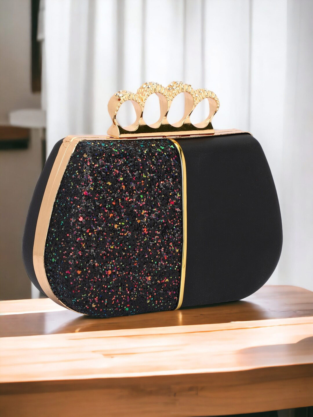 

Toobacraft Embellished Box Clutch, Black