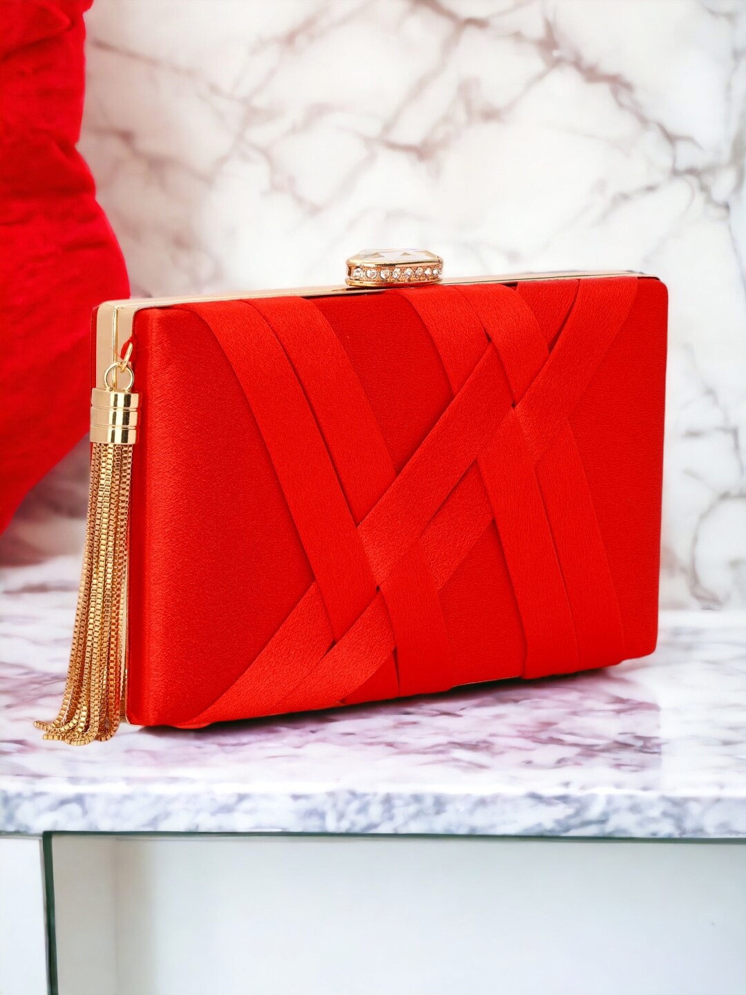 

Toobacraft Textured Box Clutch, Red