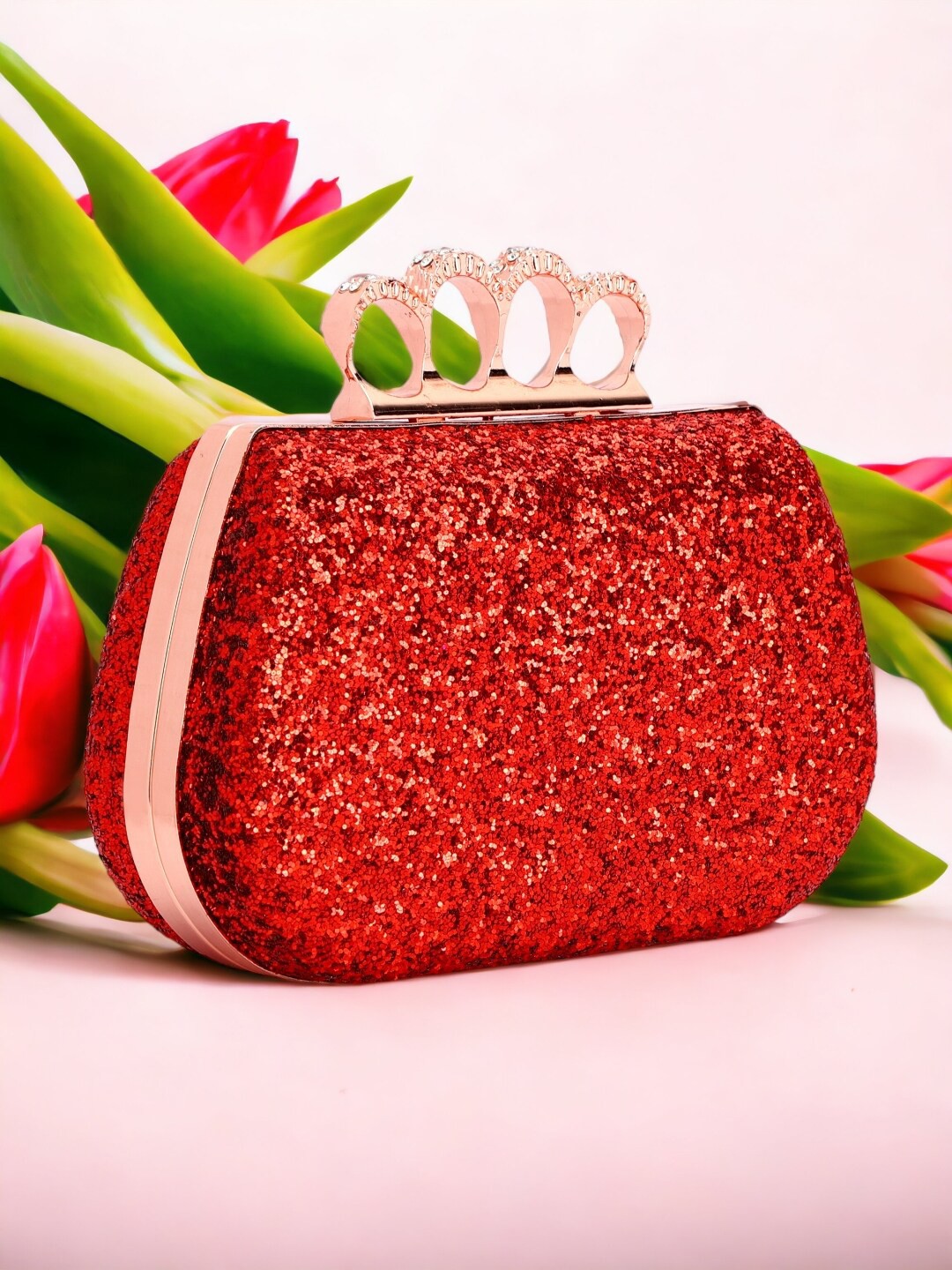 

Toobacraft Embellished Box Clutch, Red