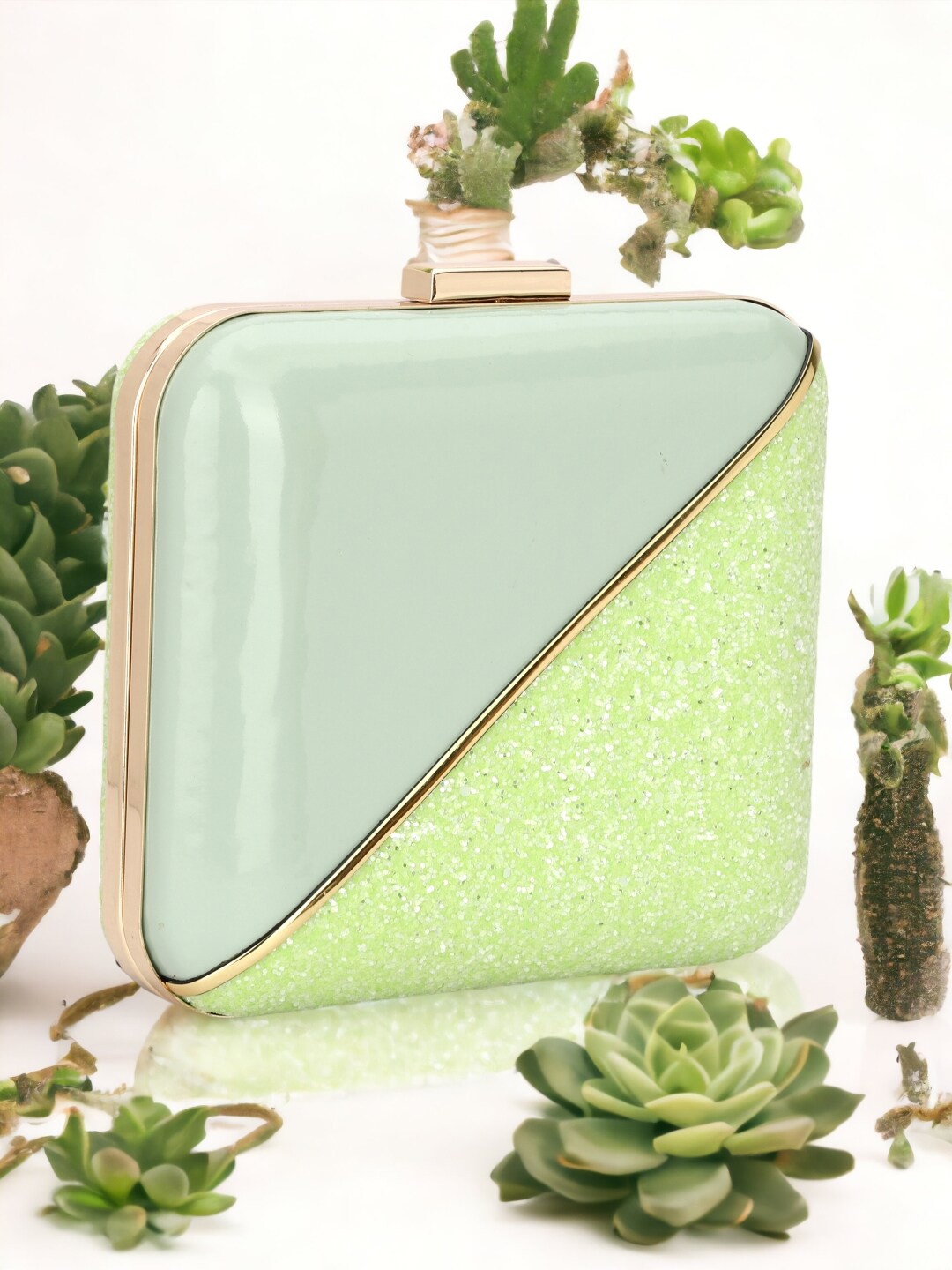 

Toobacraft Embellished Box Clutch, Green