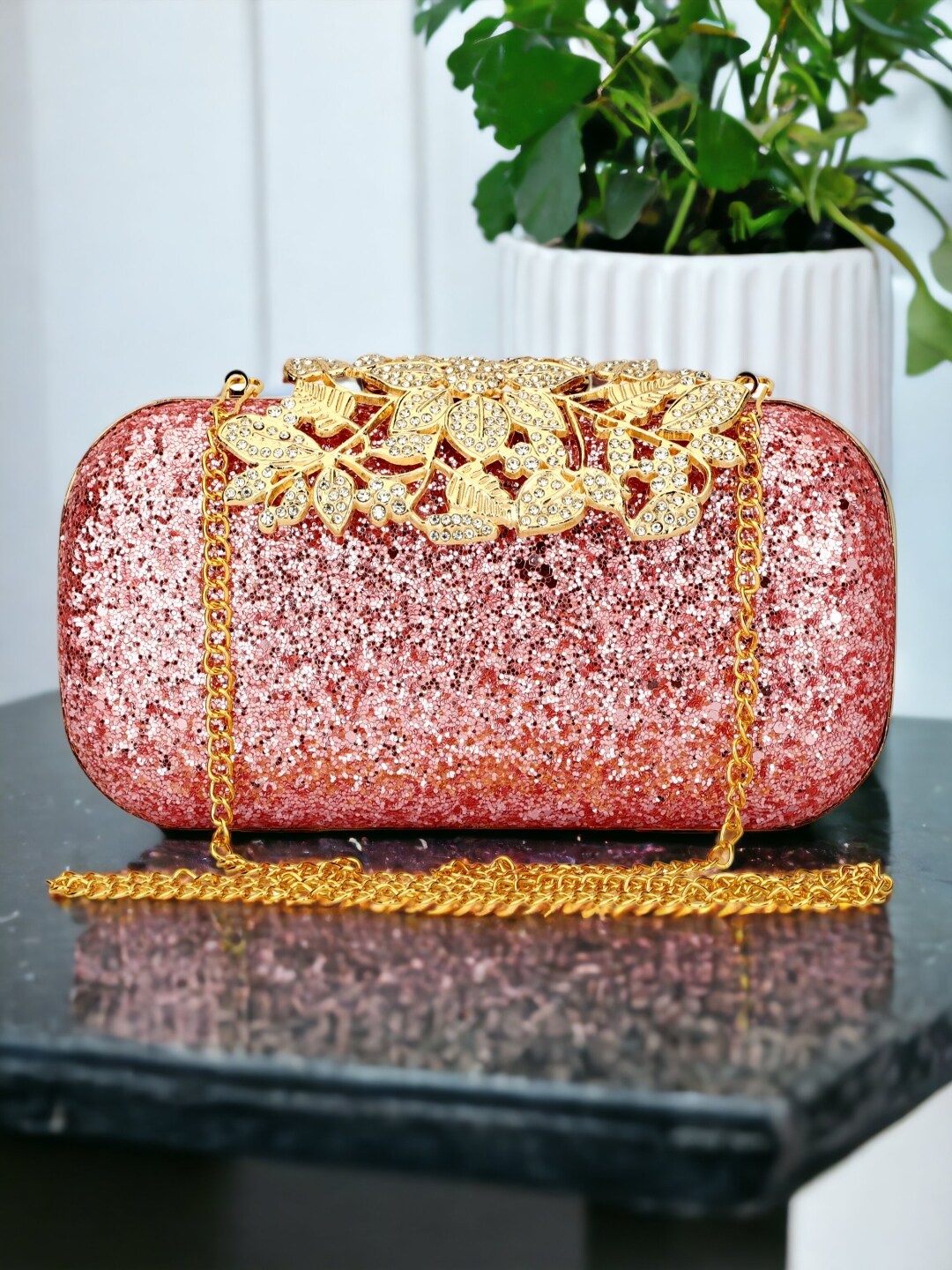 

Toobacraft Embellished Box Clutch, Pink