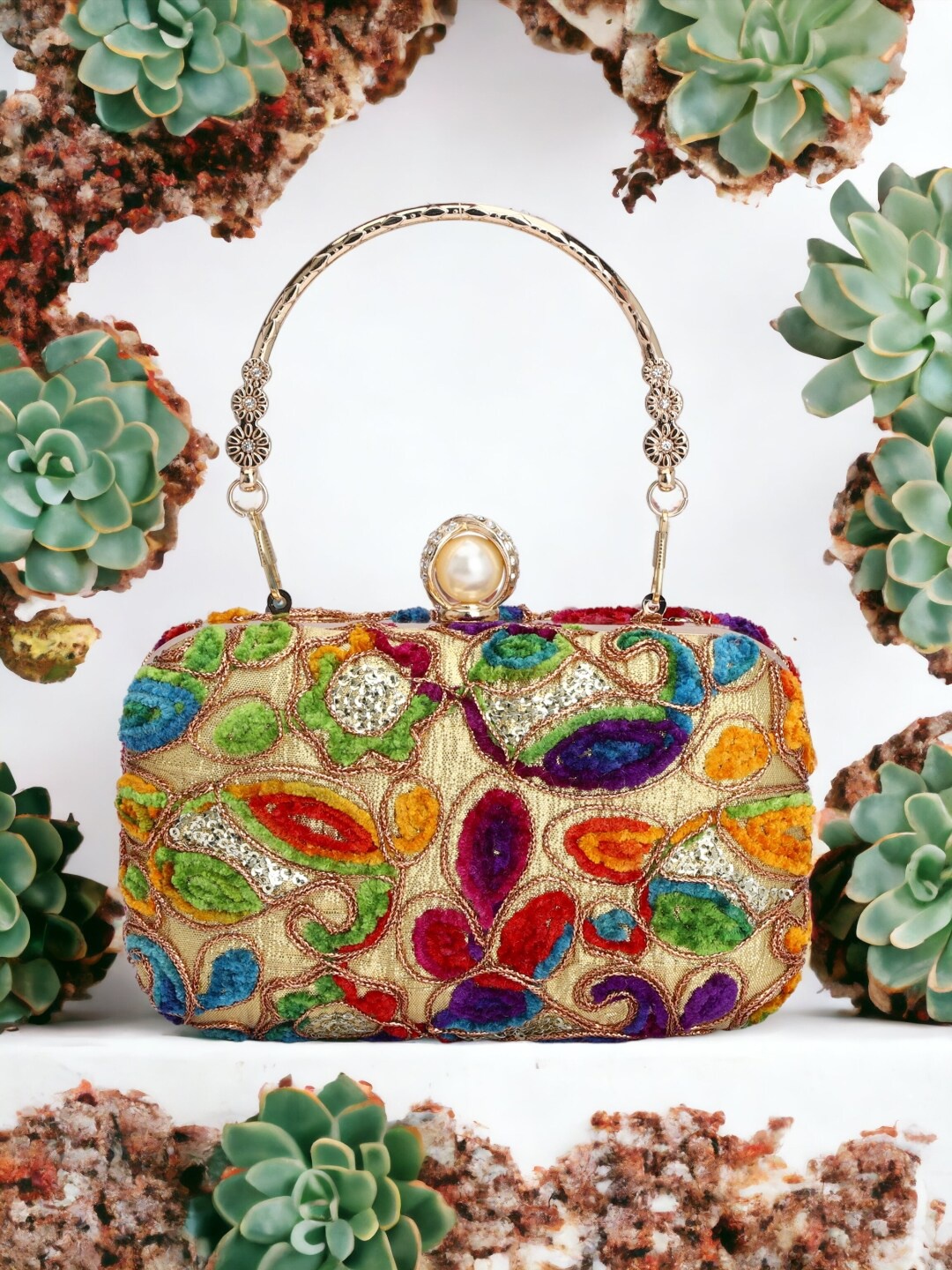 

Toobacraft Embellished Box Clutch, Red