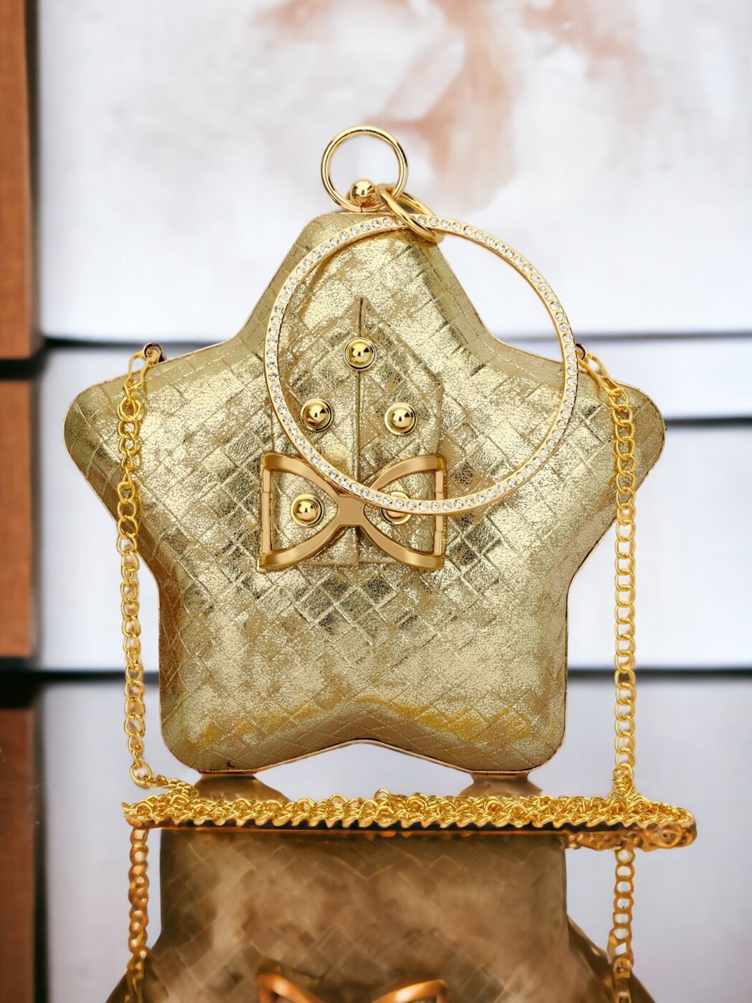 

Toobacraft Embellished Box Clutch, Gold