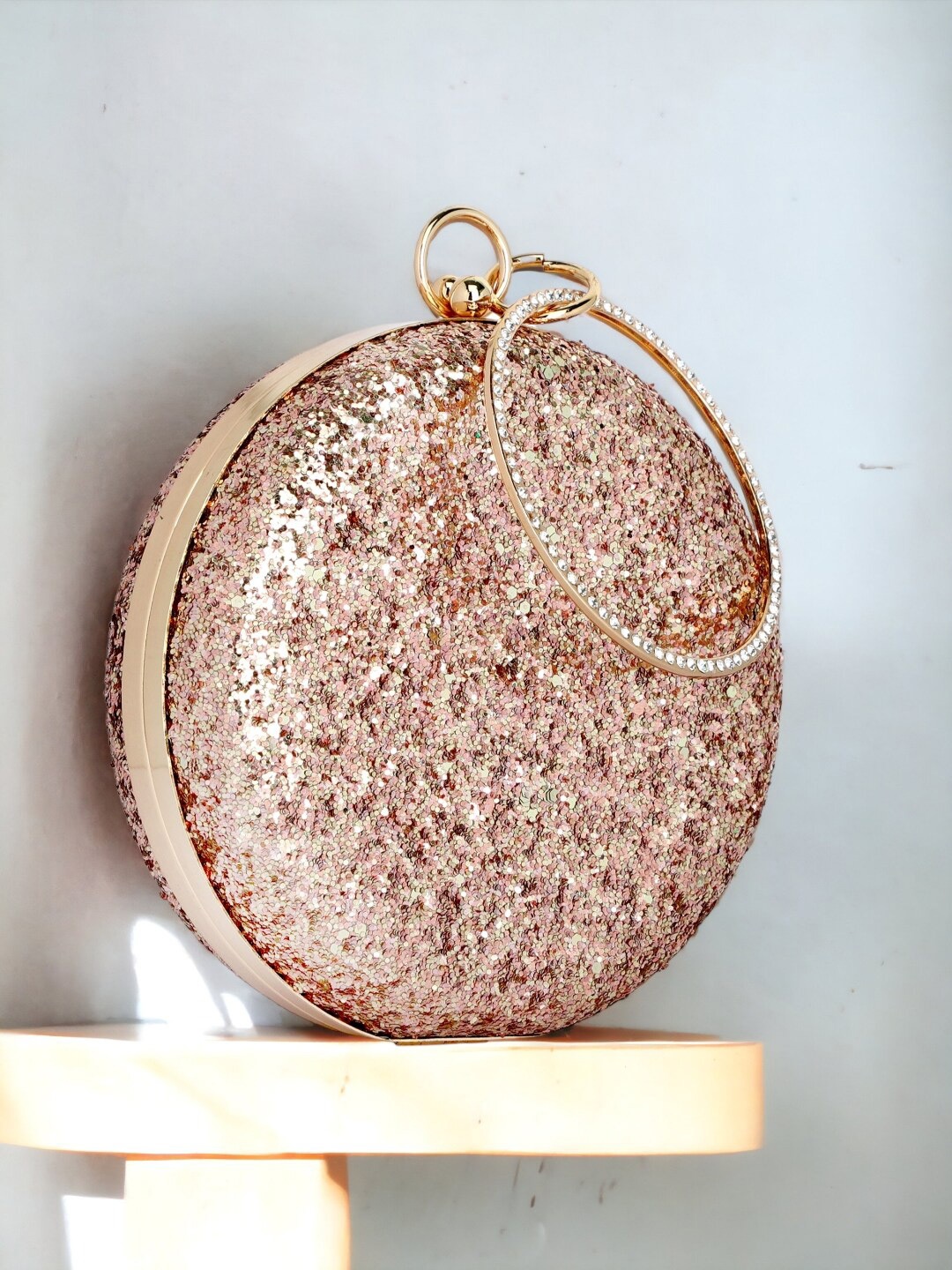 

Toobacraft Embellished Circular Box Clutch, Rose gold