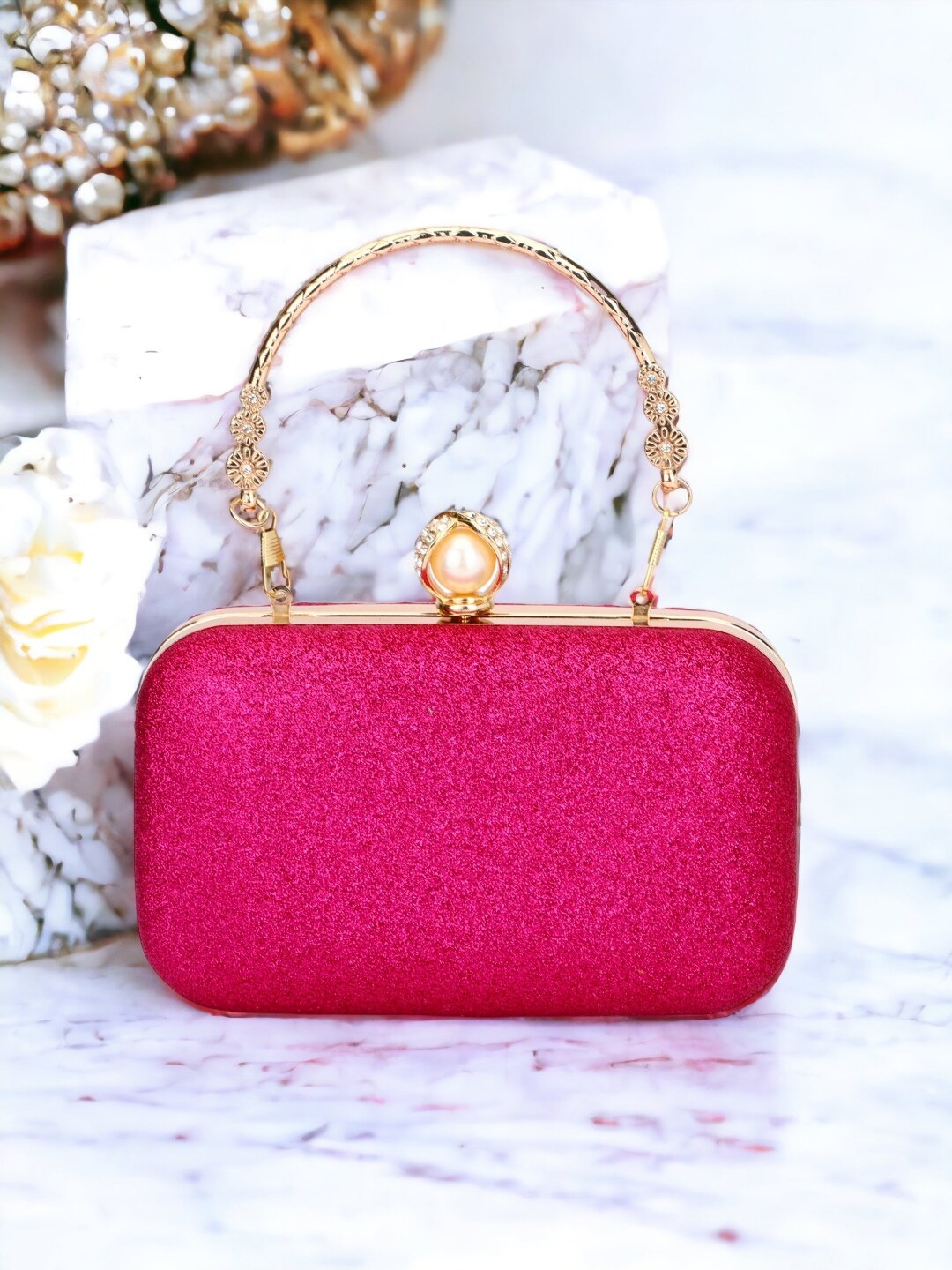 

Toobacraft Shoulder Strap Embellished Box Clutch, Magenta