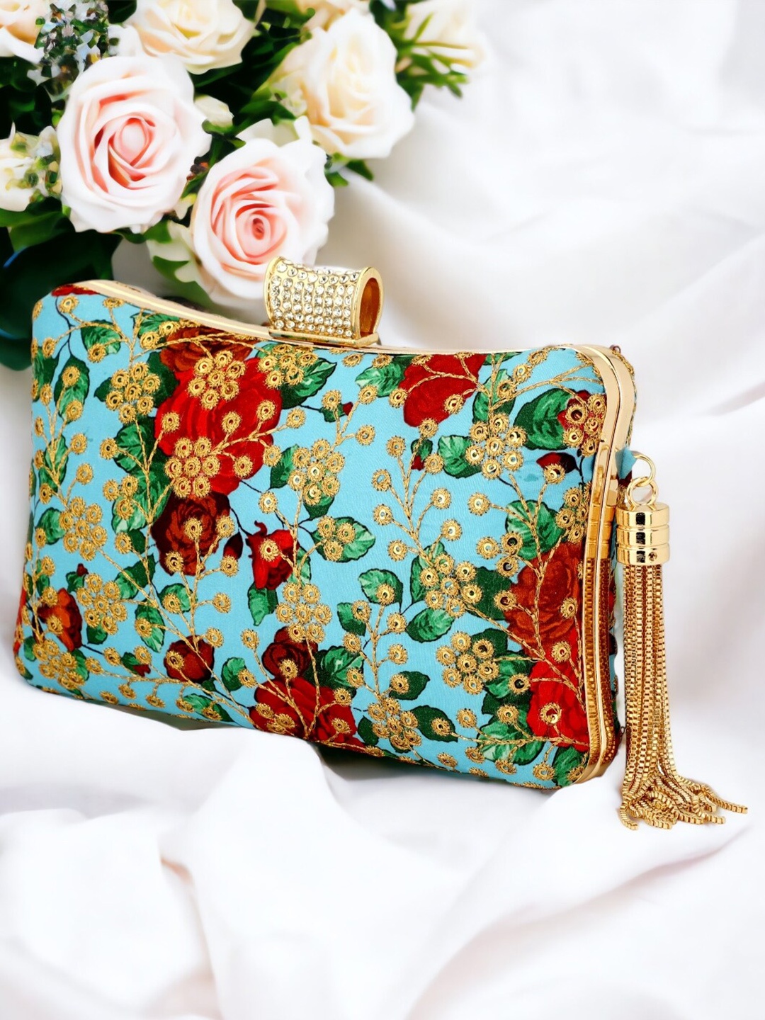 

Toobacraft Embroidered Box Clutch, Blue