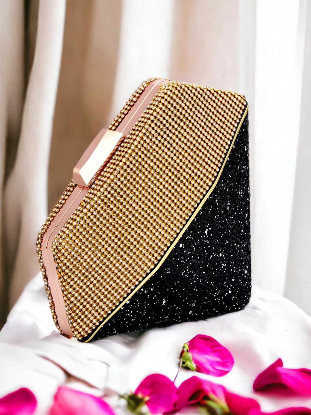 

Toobacraft Embellished Diamond Box Clutch, Black