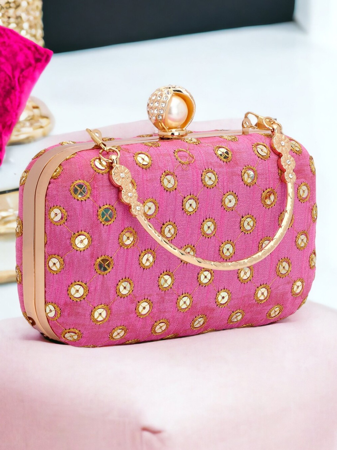 

Toobacraft Embellished Box Clutch, Pink