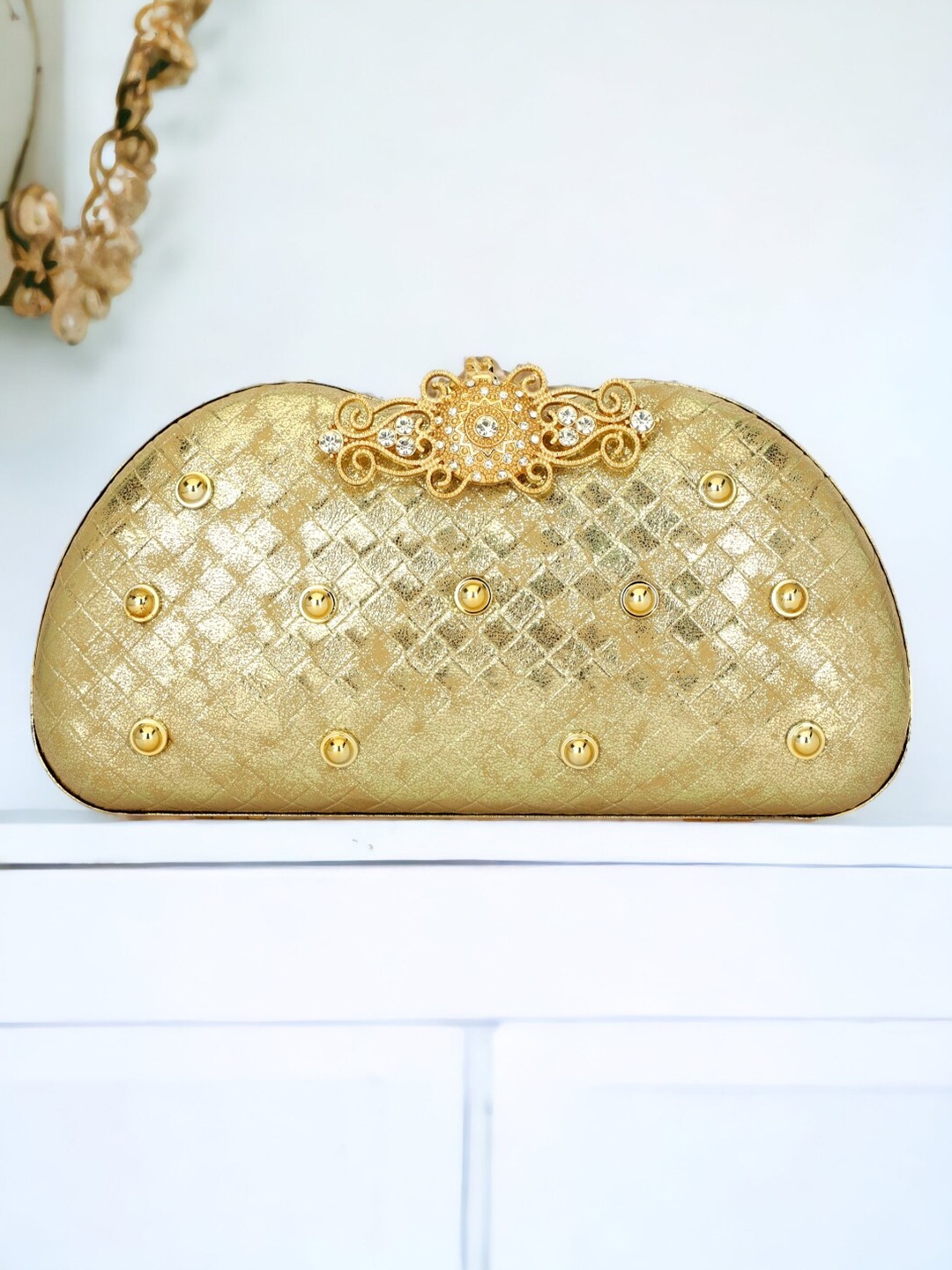 

Toobacraft Embellished Box Clutch, Gold