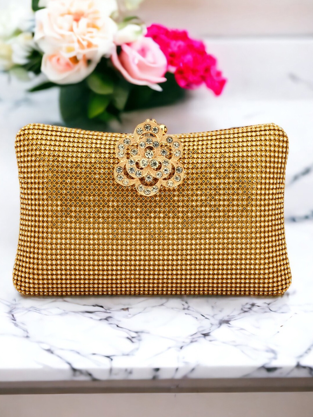 

Toobacraft Embellished Box Clutch, Gold