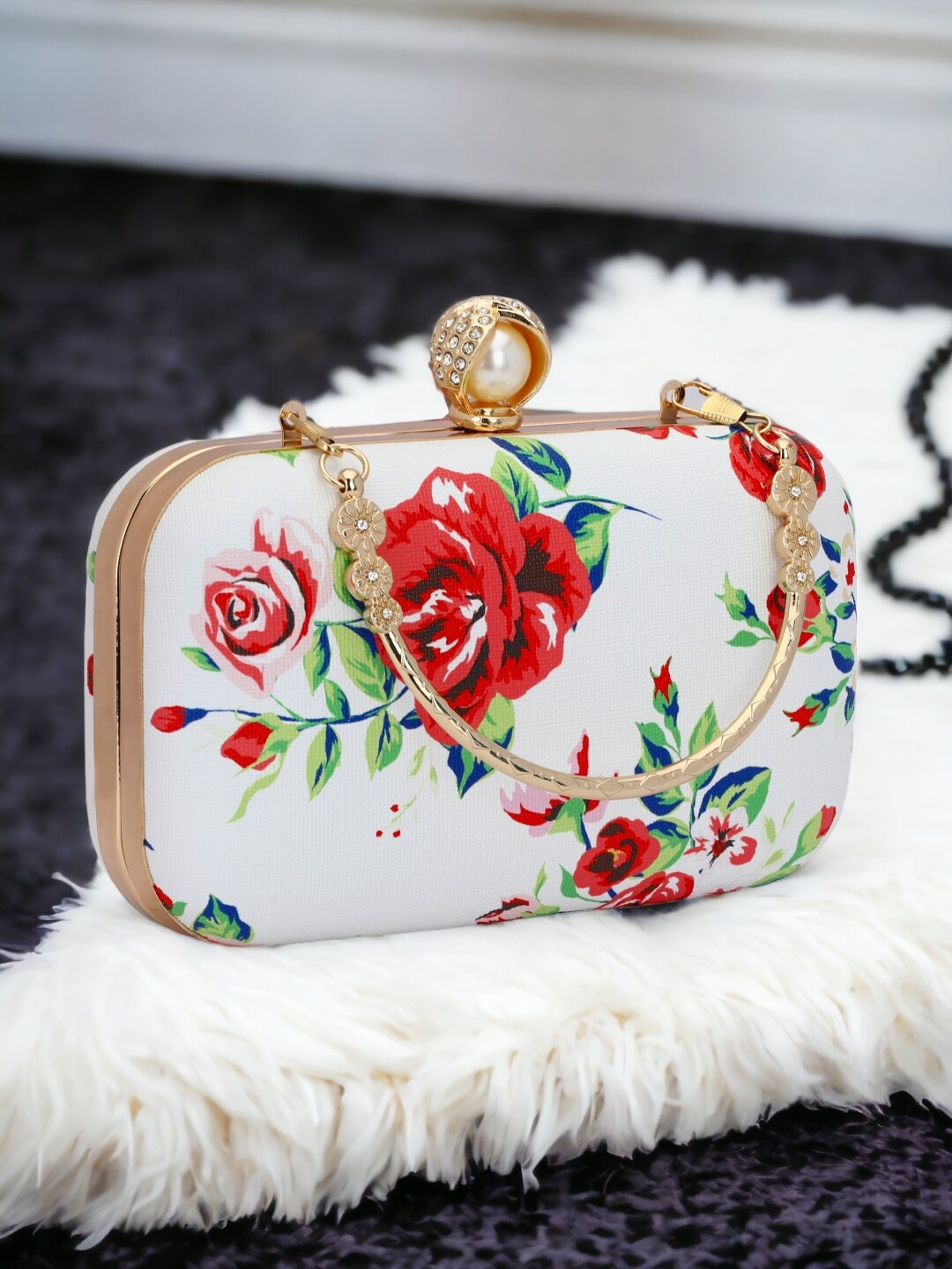

Toobacraft Floral Printed Box Clutch, Red