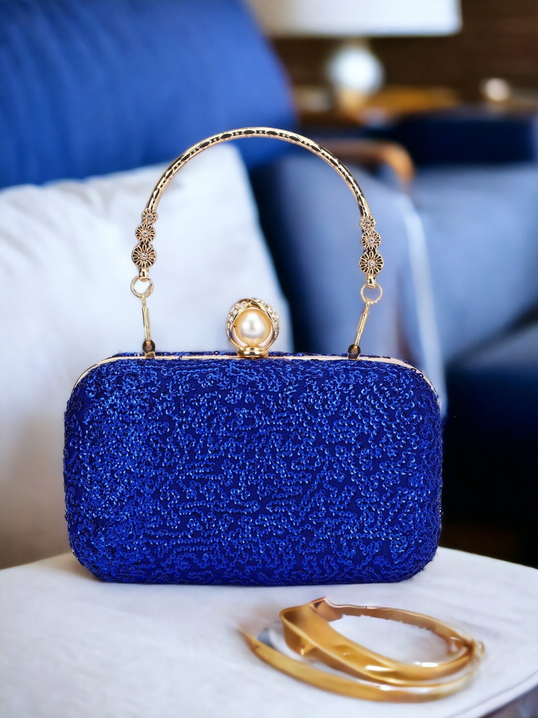 

Toobacraft Embellished Box Clutch, Blue