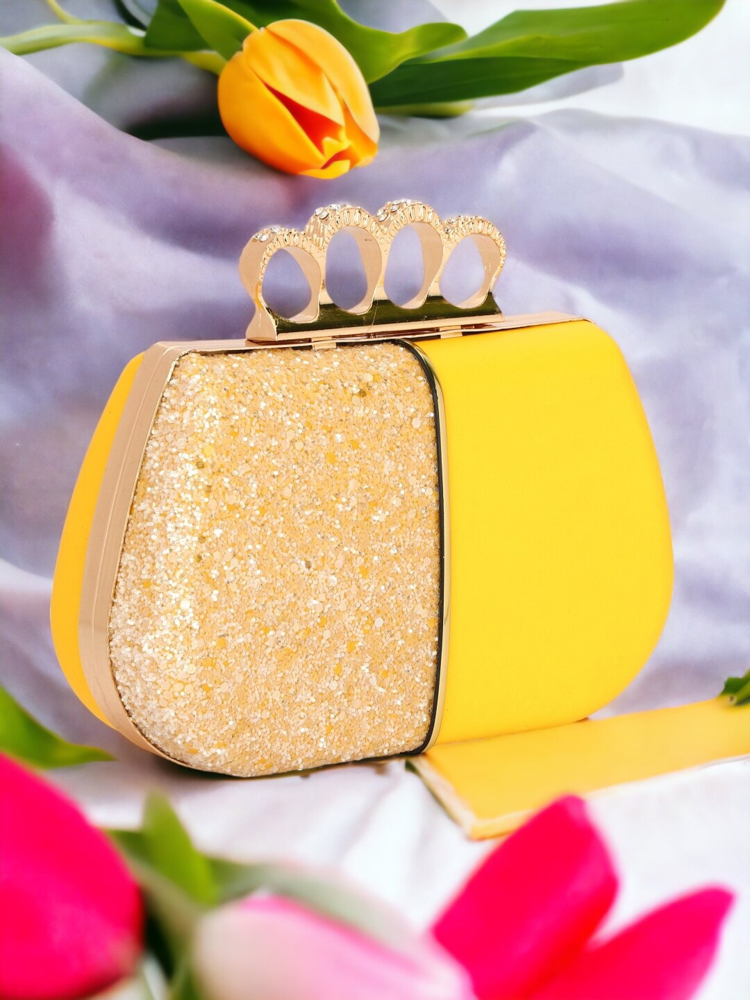 

Toobacraft Embellished Box Clutch, Yellow