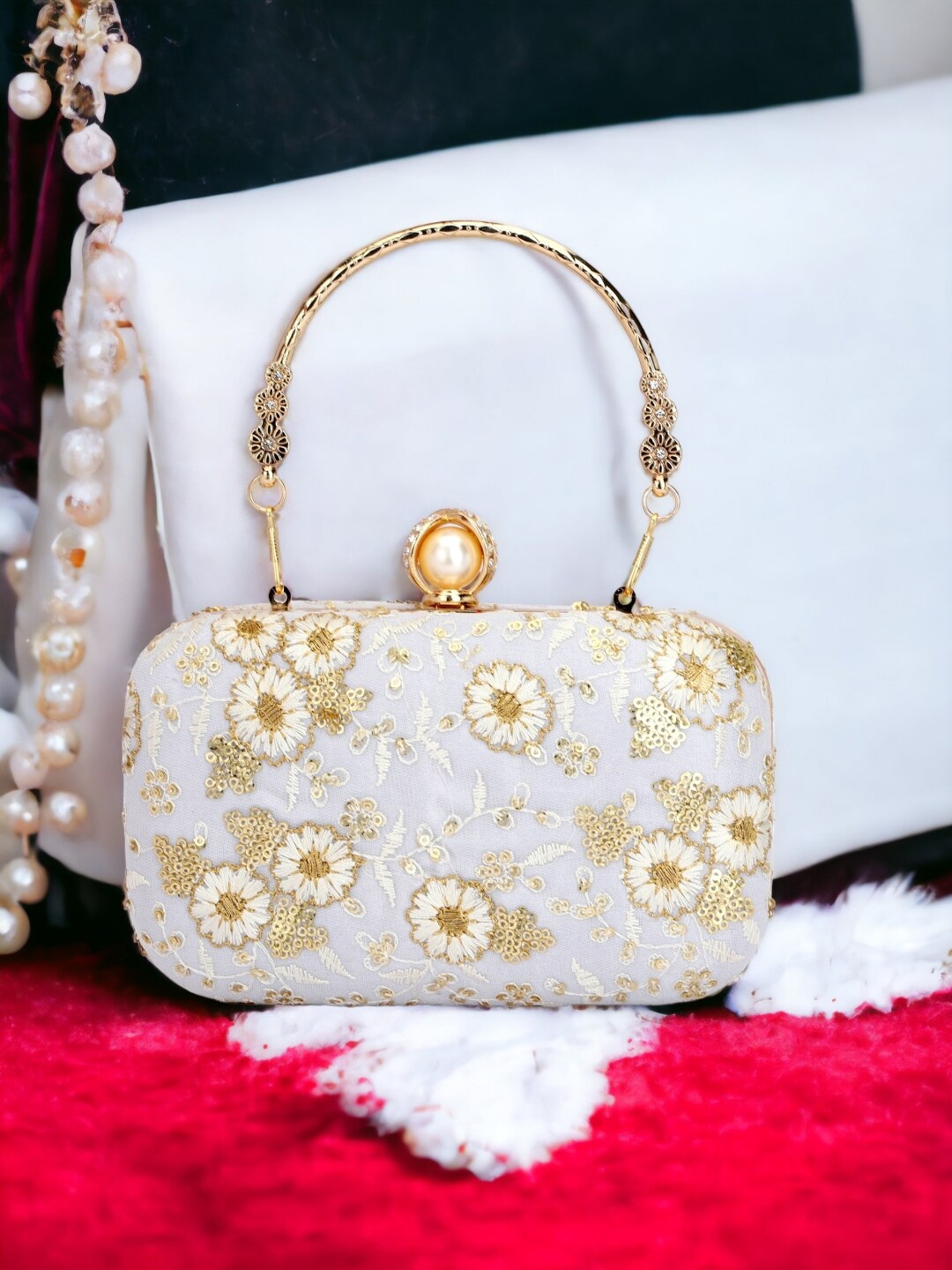

Toobacraft Embellished Box Clutch, White