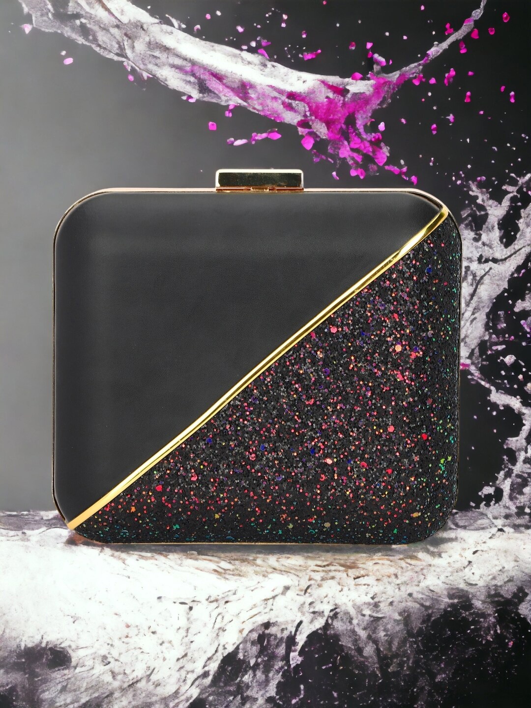 

Toobacraft Embellished Box Clutch, Black