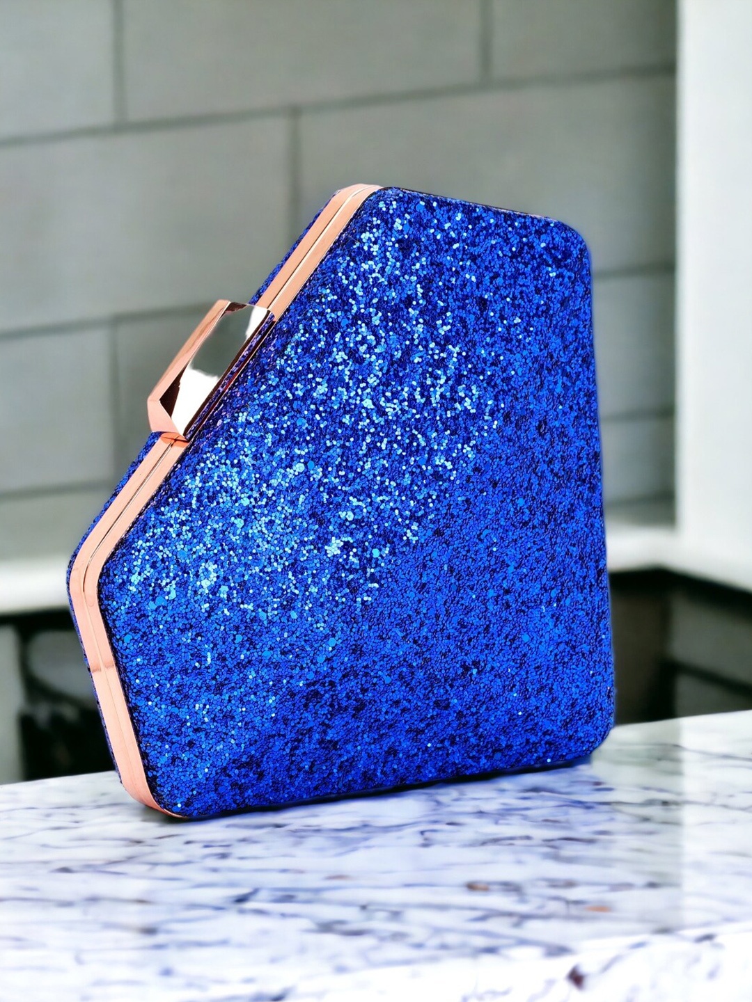 

Toobacraft Embellished Diamond shaped Box Clutch, Blue