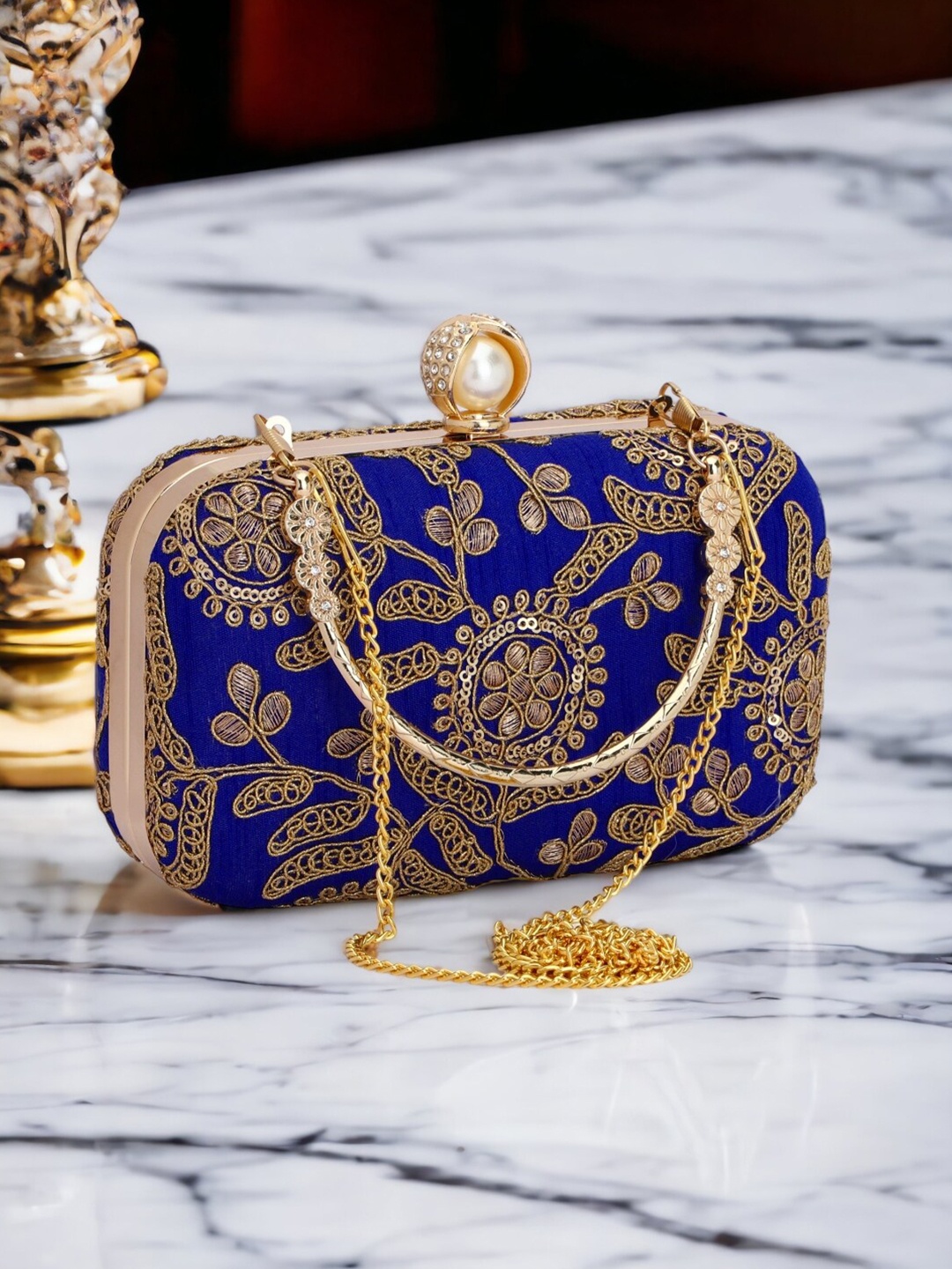 

Toobacraft Embellished Box Clutch, Blue