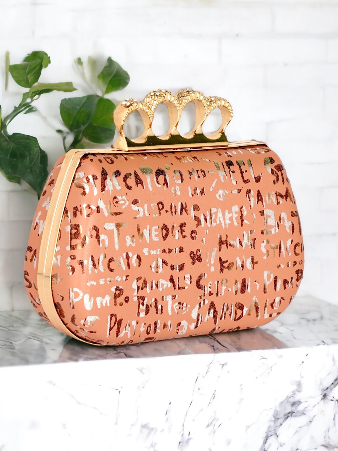 

Toobacraft Printed Box Clutch, Peach