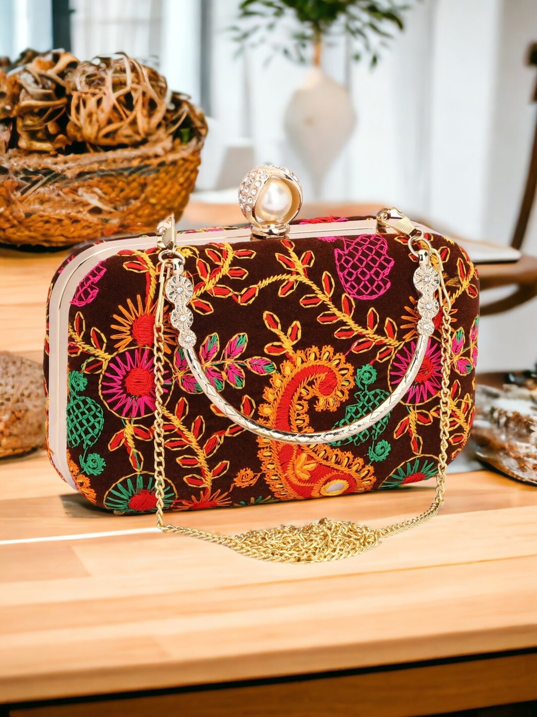 

Toobacraft Embroidered Box Clutch, Black