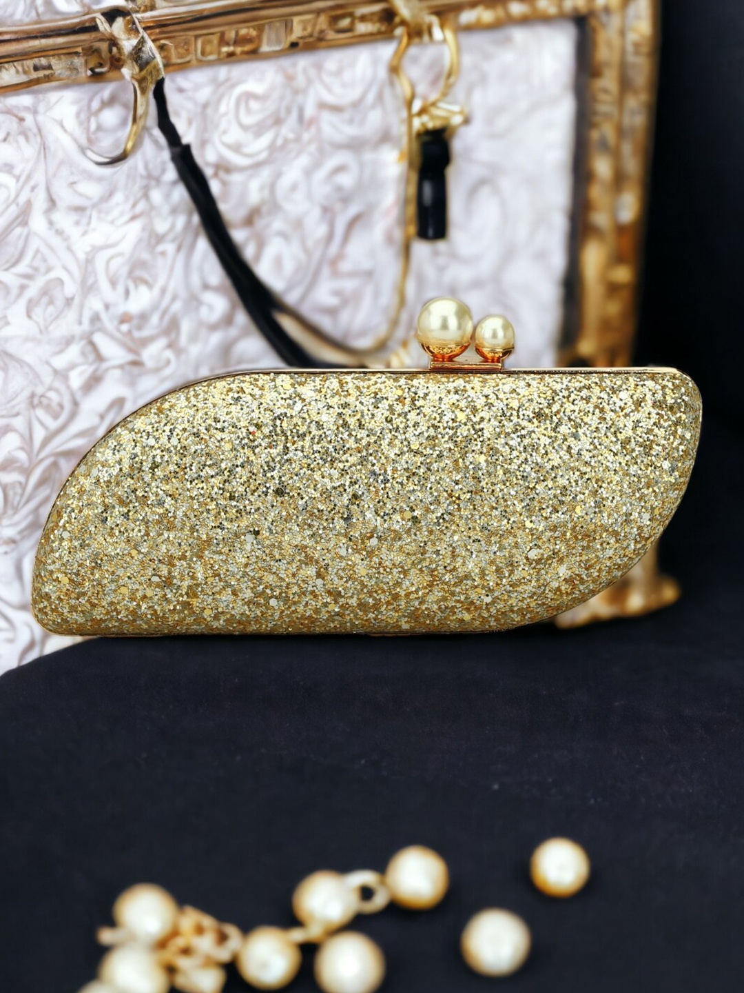 

Toobacraft Embellished Box Clutch, Gold