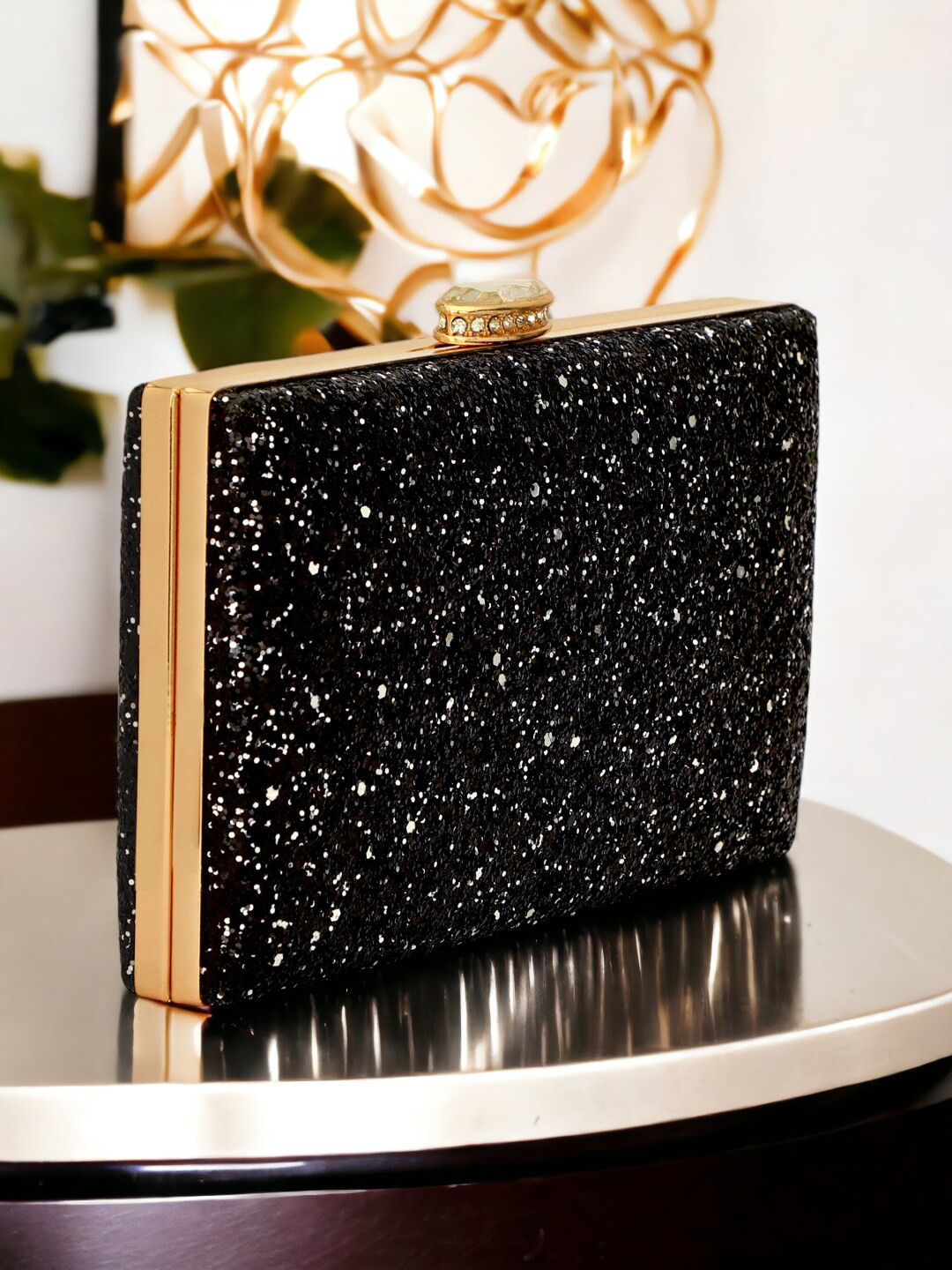

Toobacraft Embellished Box Clutch With Shoulder Strap, Black