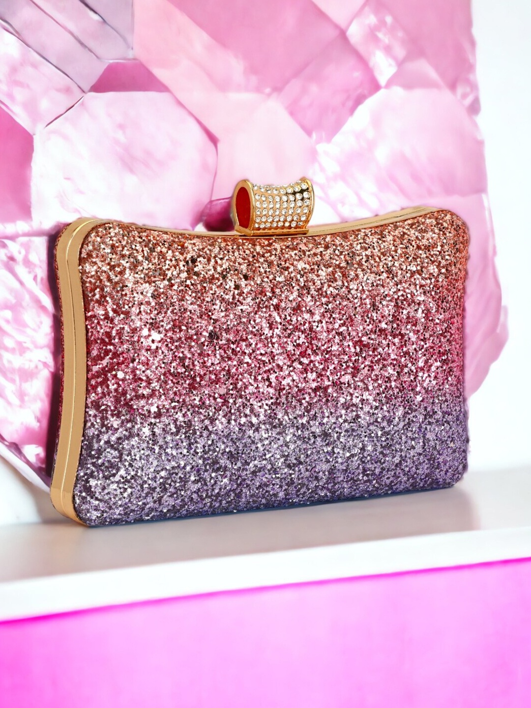 

Toobacraft Embellished Box Clutch With Shoulder Strap, Pink