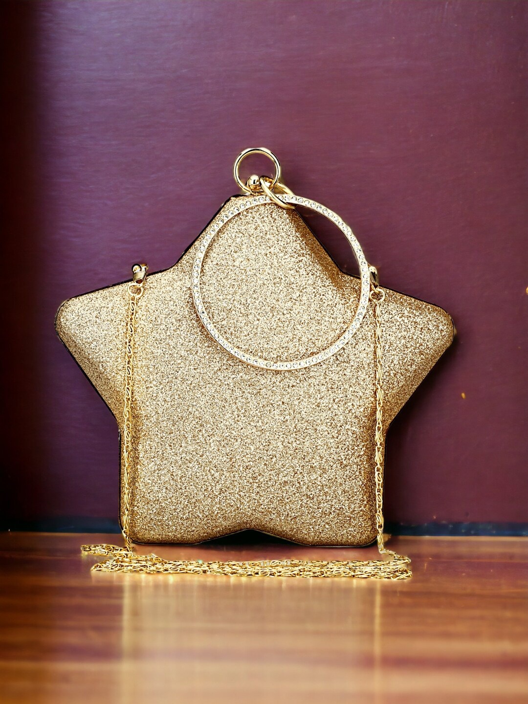 

Toobacraft Embellished Box Clutch With Shoulder Strap, Gold