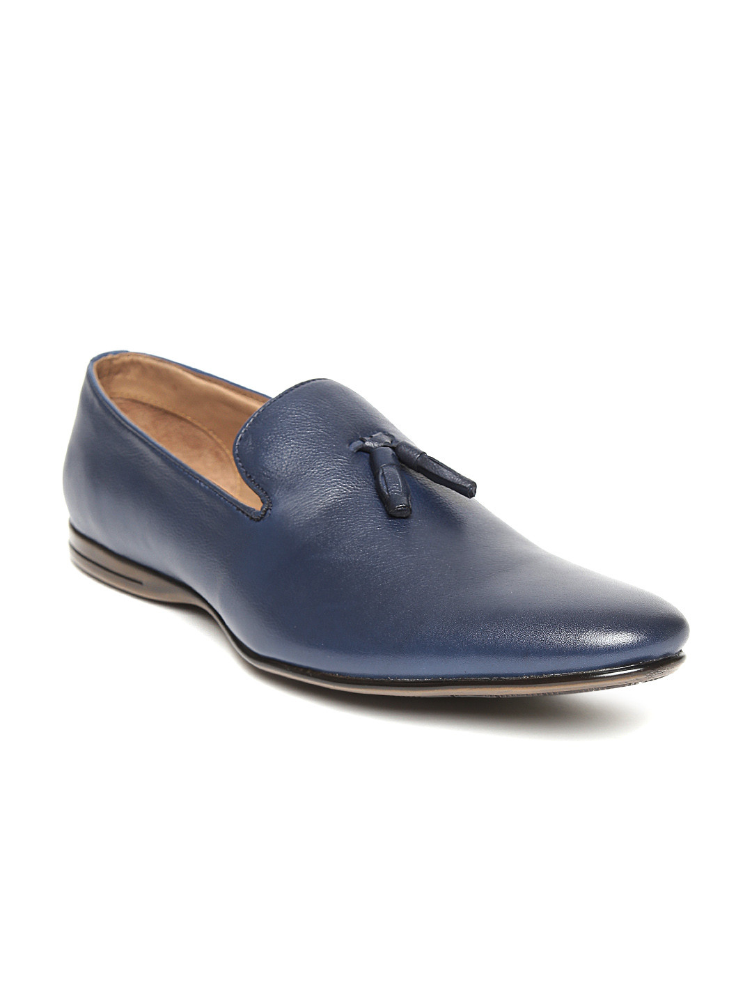 

San Frissco Men Navy Blue Leather Tasselled Loafers