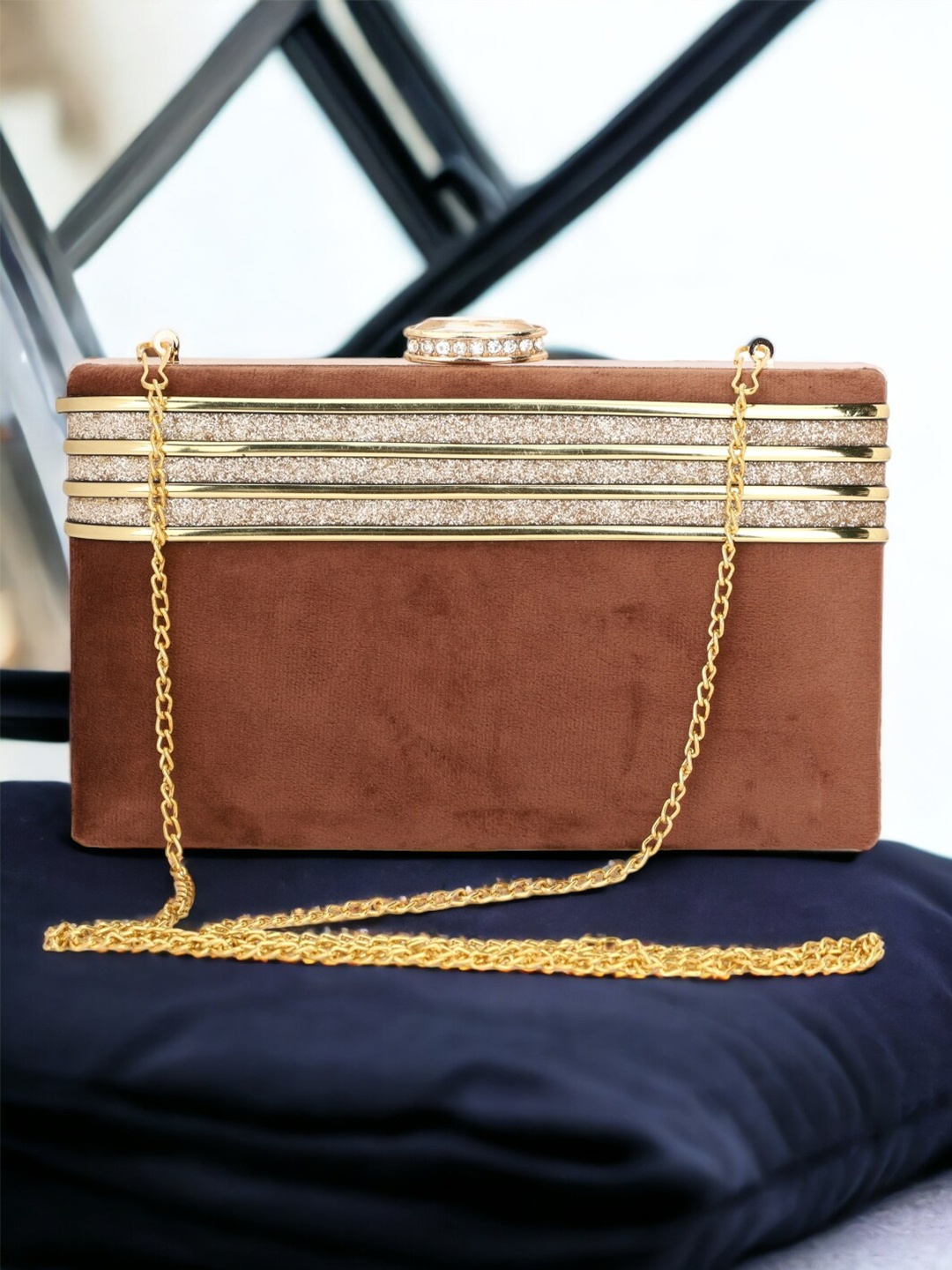 

Toobacraft Embellished Box Clutch, Brown