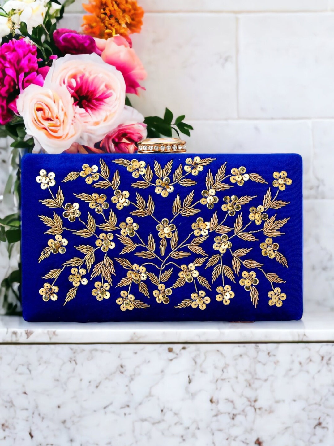 

Toobacraft Embellished Box Clutch, Blue