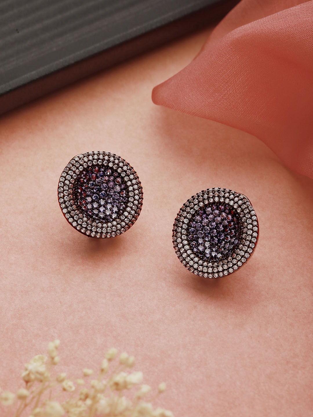 

Priyaasi Silver-Plated American Diamond Studded Contemporary Studs Earrings, Purple