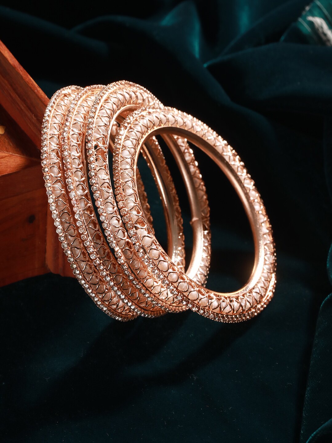 

Priyaasi Set Of 4 Rose Gold-Plated American Diamond Studded Bangles