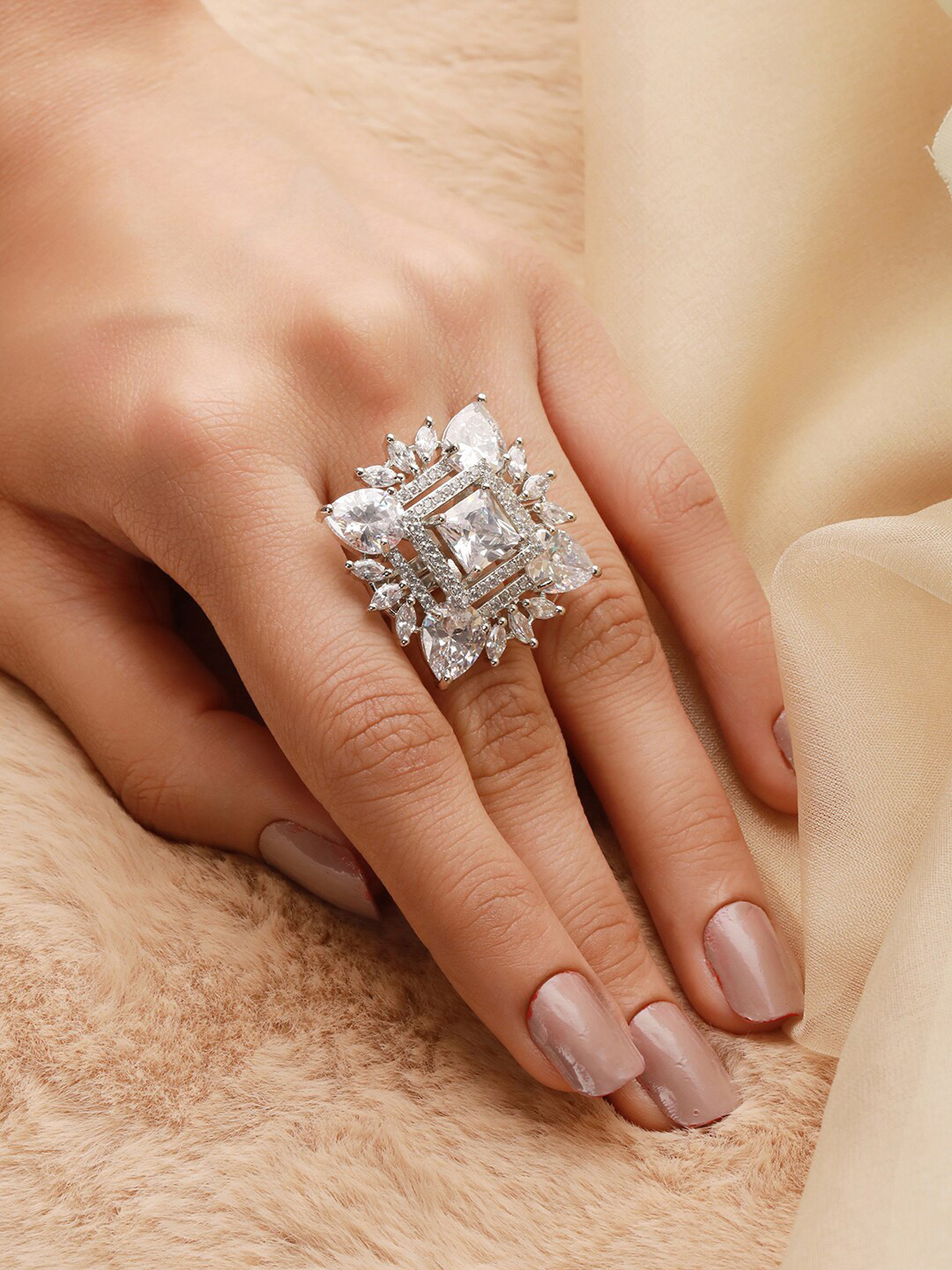 

Priyaasi Silver-Plated AD-studded Finger Ring