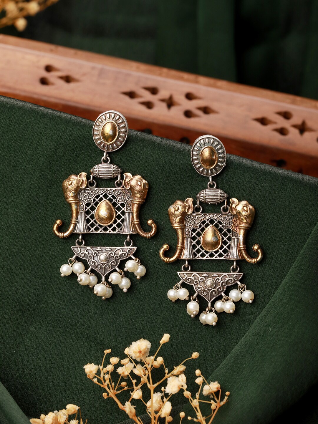 

Priyaasi Silver Plated Artificial Beaded German Silver Drop Earrings