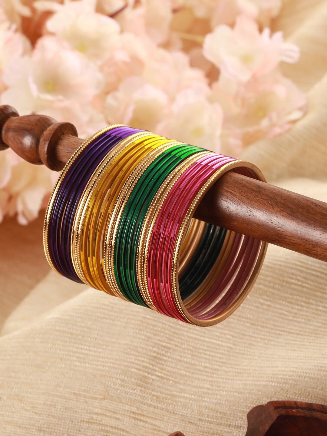 Priyaasi Set Of 24 Metal Bangles, Gold