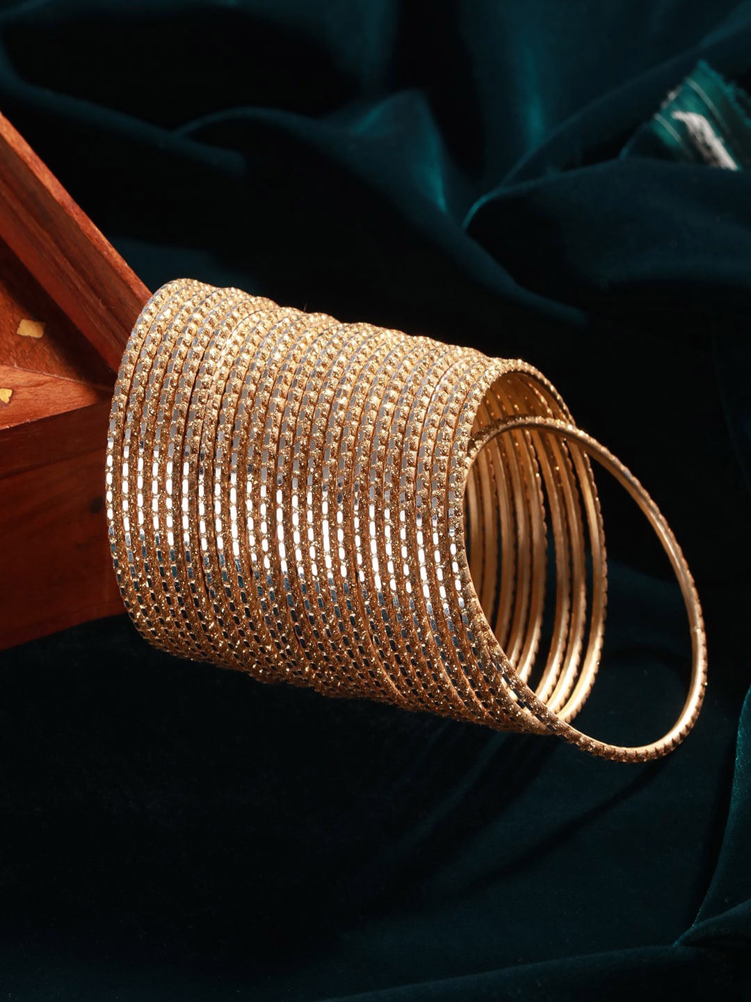 

Priyaasi Set Of 24 Glitter Metal Bangles, Gold