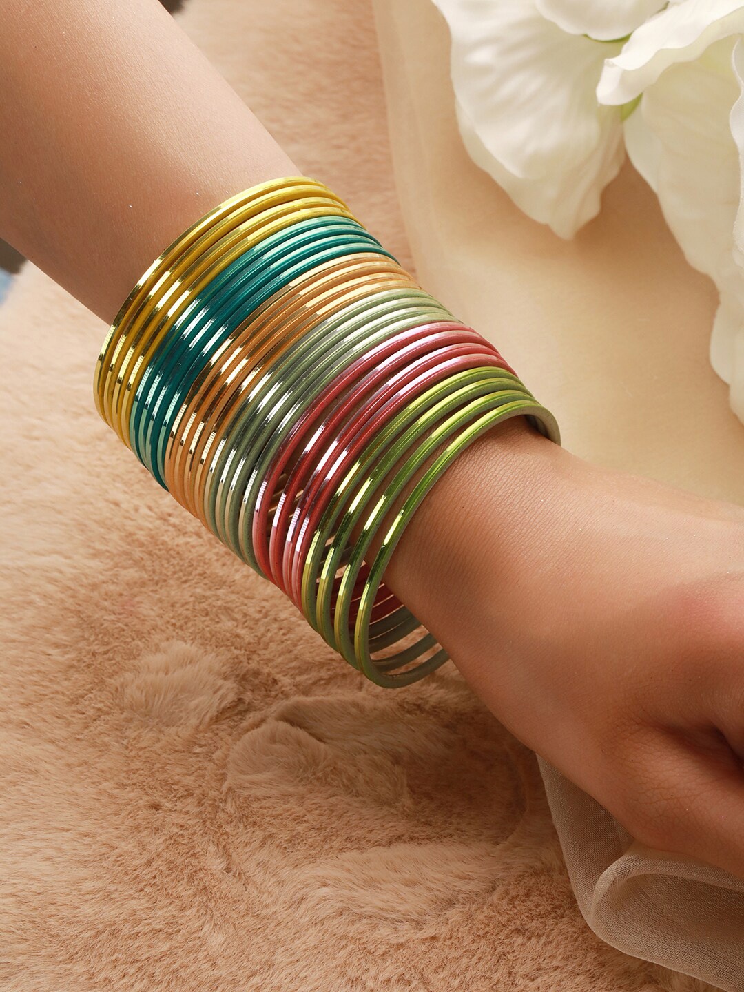 

Priyaasi Set Of 24 Glossy Bangles, Green