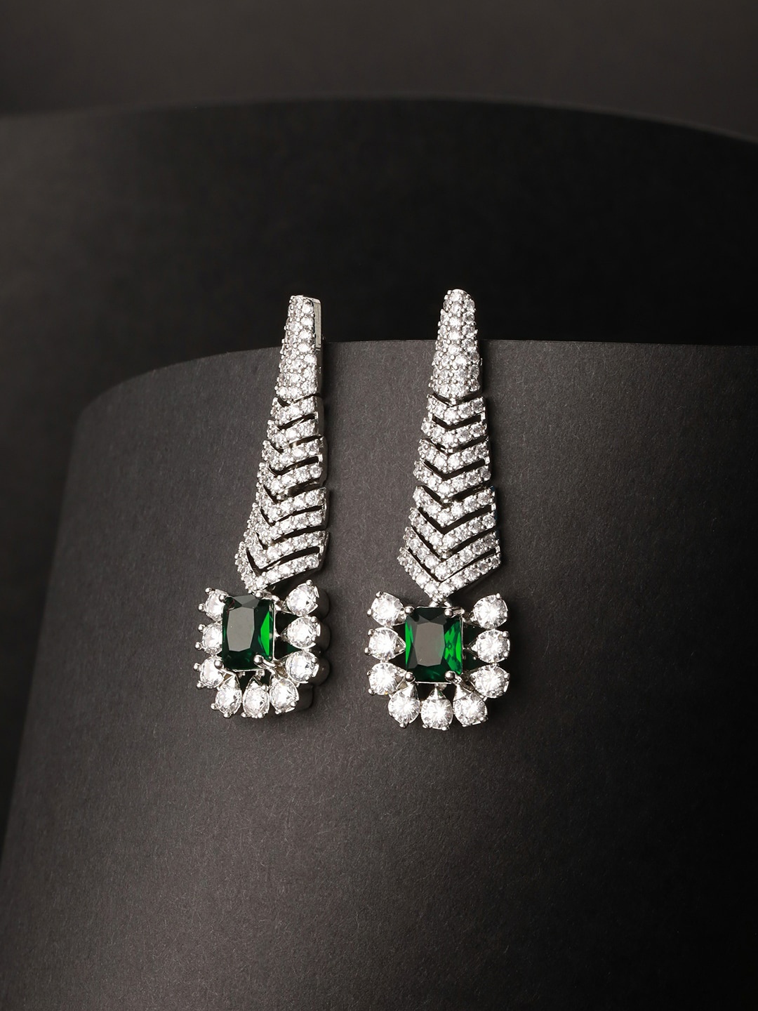 

Priyaasi Silver Plated American Diamond Studded Drop Earrings