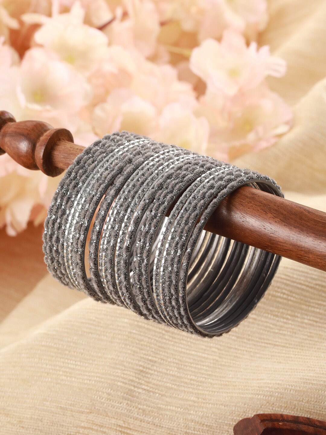 

Priyaasi Set Of 24 Silver-Plated Glitter Metal Bangles
