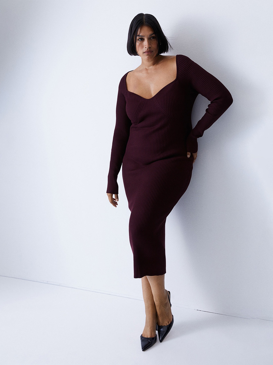 

H&M Rib-Knit Dress, Maroon