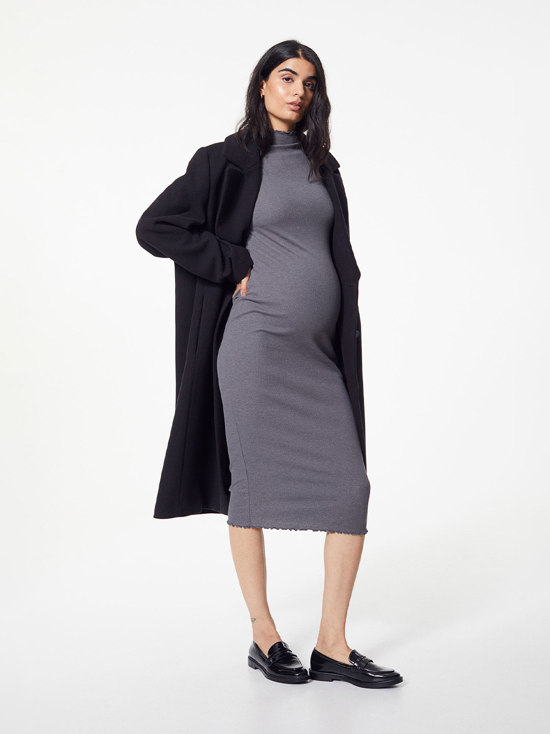 

H&M MAMA Ribbed Jersey Dress, Grey