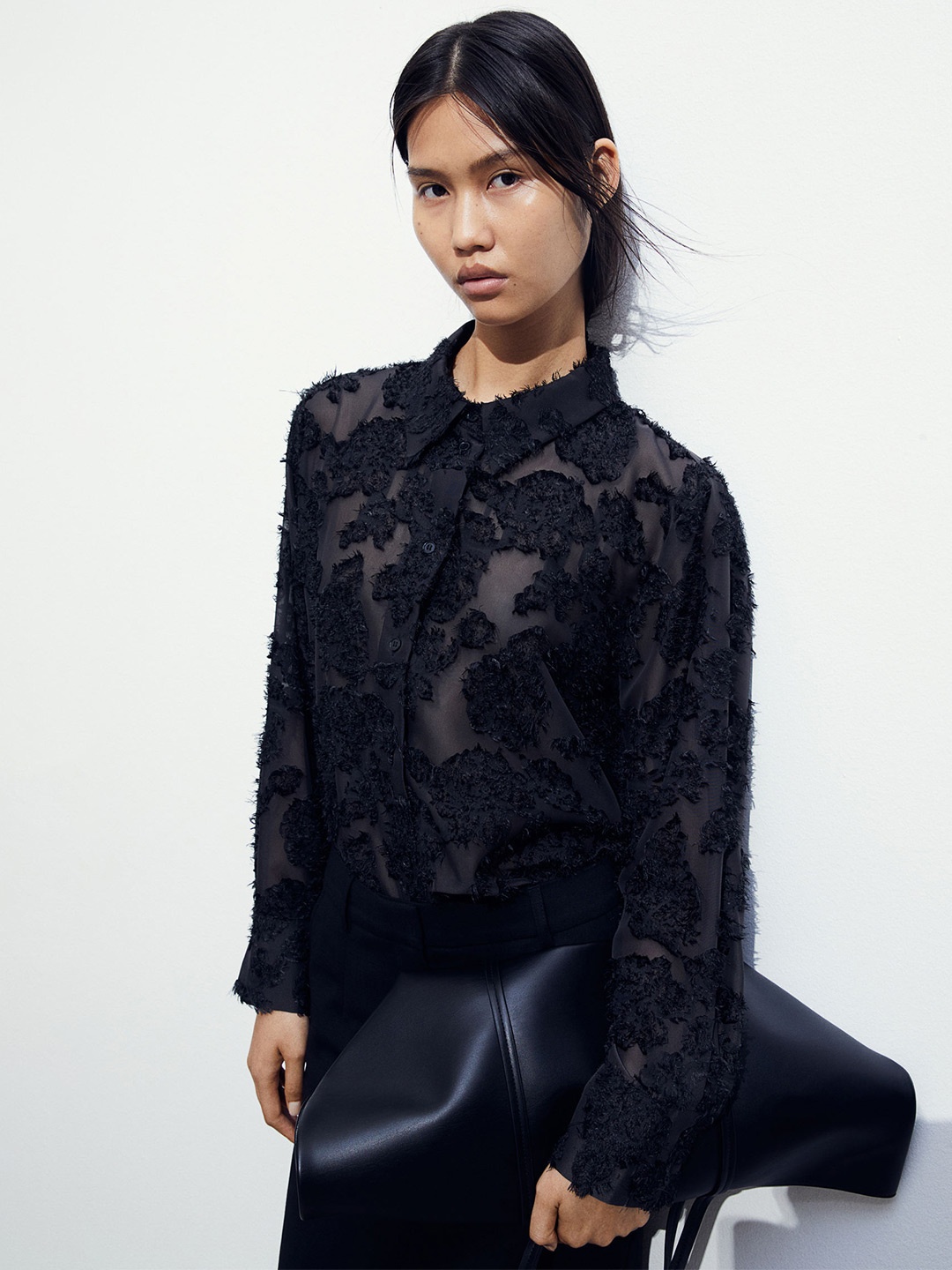 

H&M Textured-Weave Shirt, Black