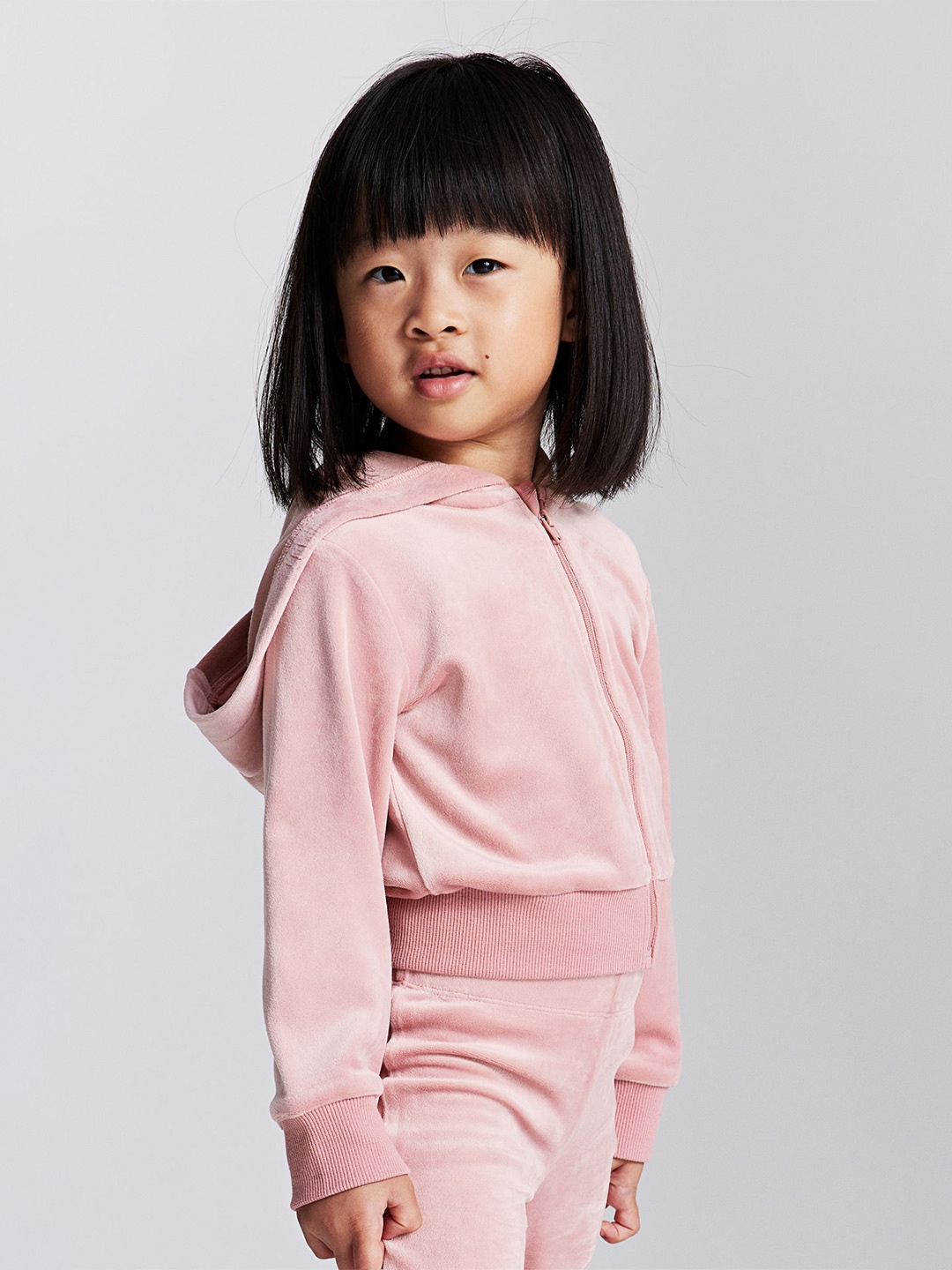 

H&M Girls Velour Zip Through Hoodie, Pink