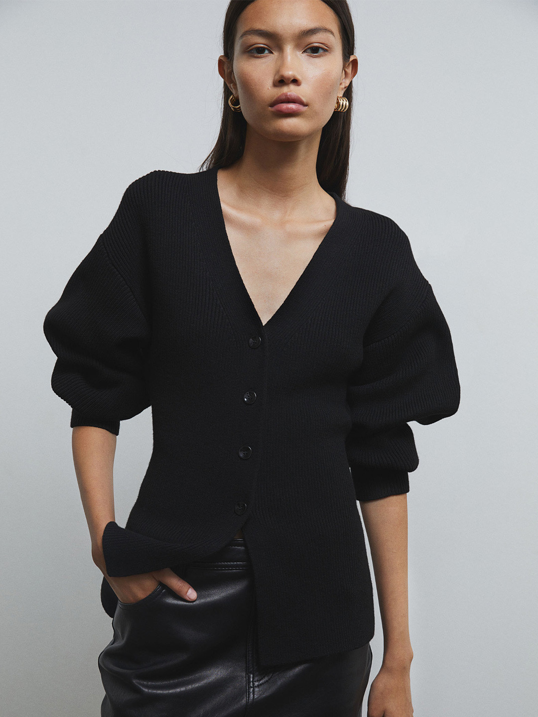 

H&M Rib-Knit Cardigan, Black