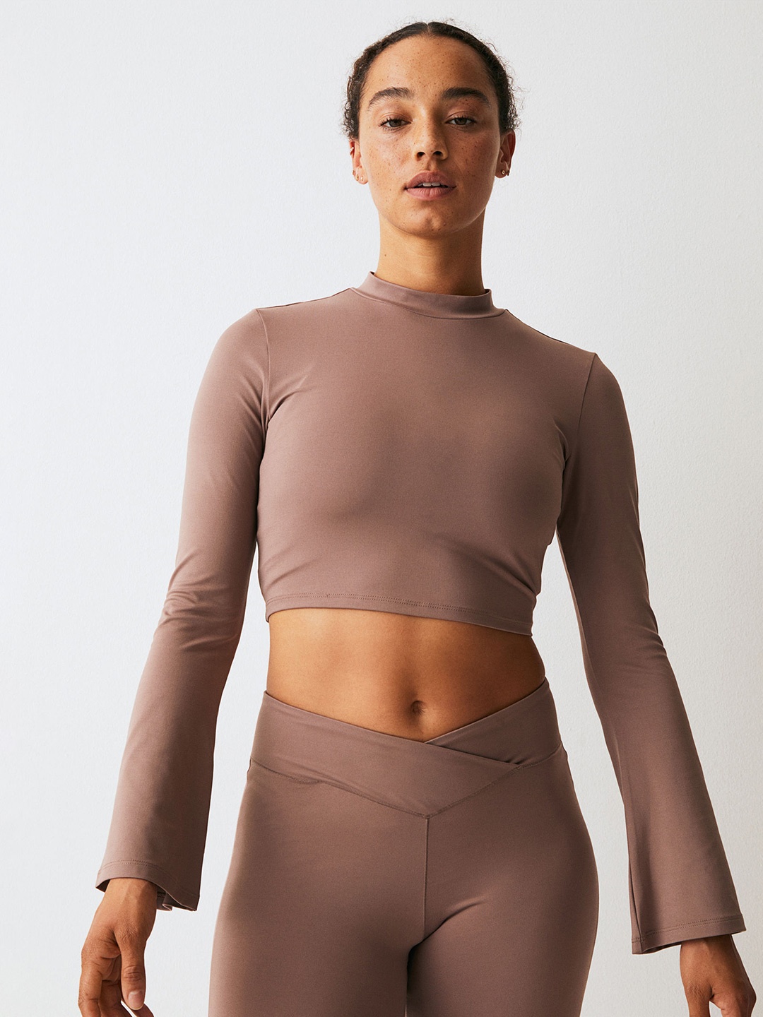 

H&M Softmove Cropped Sports Top, Beige